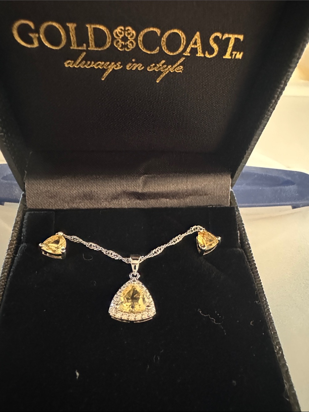 Gold Coast Women’s Yellow Citrine Pendant Necklace and Earrings Set